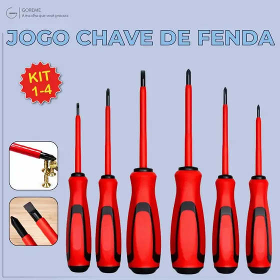 Jogo de Chaves de Fenda Philips Isoladas 6 Peças com Imã Cabo Emborrachado e Ponta Magnética