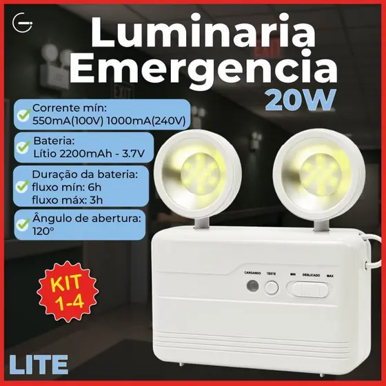 Luminária de Emergência Led 20W Luz Branco Frio com 2 Farol 40 LEDS Modelo Novo