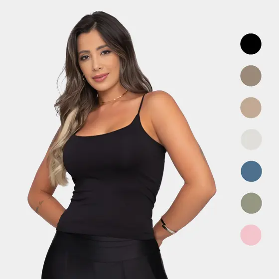 Regata Al莽a Fina em Poliamida Blusa com Forro Blusinha