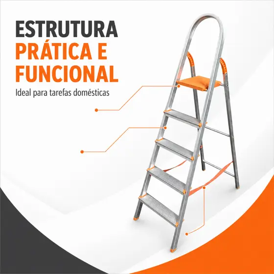Escada De Alumínio Top 5 Degraus Residencial Reforçada Qualidade