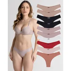 Kit 10 Calcinhas Tanga Sem Costura Premium Confort Poliamida Bege , Preta e Sortidas