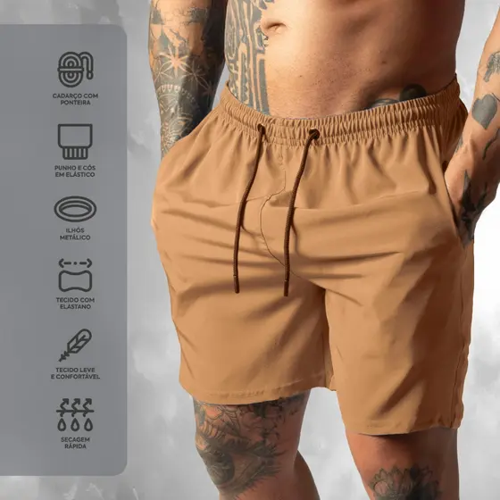 Shorts de Tactel com Elastano Masculino Basico Liso Casual Moda Praia Treino e Academia Bermuda