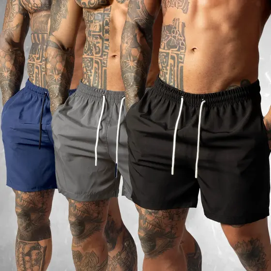 Kit 3 Shorts de Tactel com Elastano para Homens Ideal para Academia e Verão