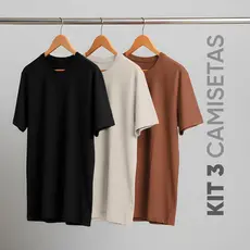 Kit 3 Camiseta Fio 30.1 Penteado, 100% Algodão Slim Premium Básica Casual Esporte e Dia a Dia