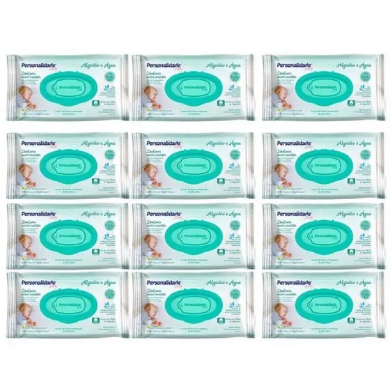 Kit C12 Toalha Umedecida Baby Algodão e Água C50