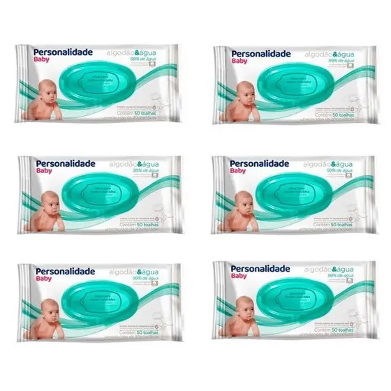 Kit 6 Toalhas Umedecidas Algodão e Água com 50 Personalidade