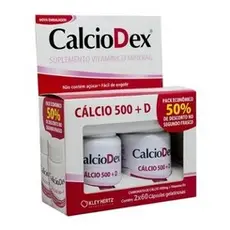 Kit Calciodex 500mg + Vitamina D3 contém 2 frascos com 60 cápsulas gelatinosas cada