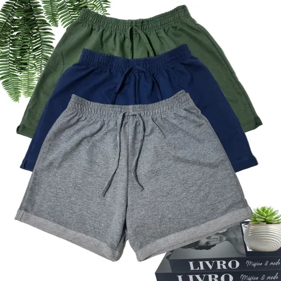 Short Feminino Moletinho Moletom Liso barrinha dobrada P ao G2