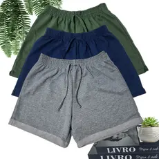 Short Feminino Moletinho Moletom Liso barrinha dobrada P ao G2