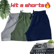 kit 3 Shorts Moletinho Feminino Moletom Liso barrinha dobrada
