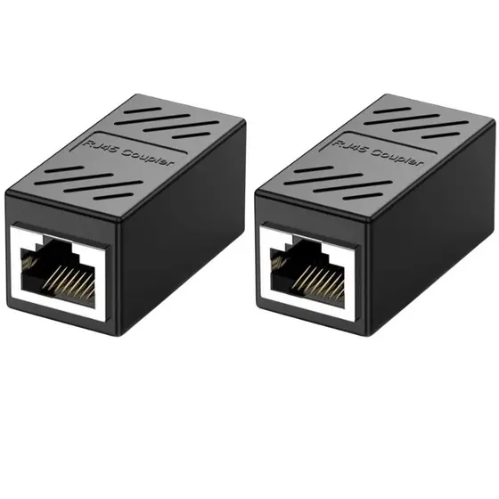 2x Adaptador Emenda Rj45 Extensor Cat5, Cat6, Cat7, Rede Ethernet Conector Blindado preto