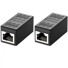 2x Adaptador Emenda Rj45 Extensor Cat5, Cat6, Cat7, Rede Ethernet Conector Blindado preto