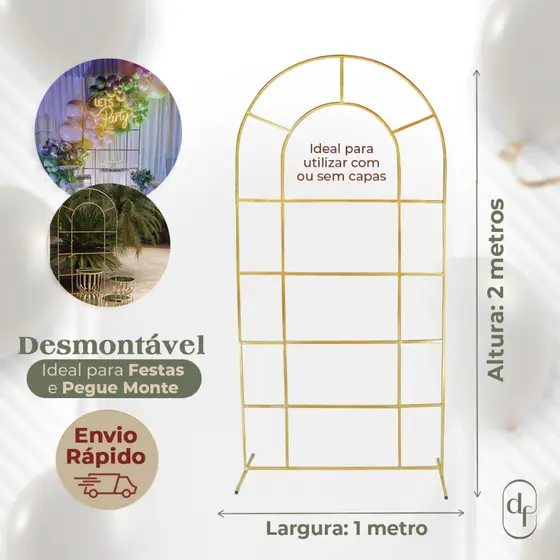 Painel  Estrutura Arco Janela Portal Desmontável 2x1 em Ferro para Decoração de Festas Pegue Monte