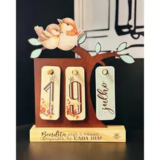 Calendário Permanente De Mesa Madeira Infinito Decorativo Sem Data Modelo Pássaro