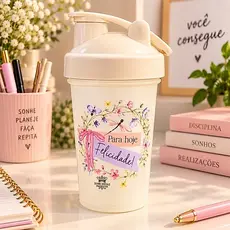 Coqueteleira Personalizada 450ml Mola Misturadora Tampa Anti Vazamento Livre BPA Frase Felicidade Motivacional