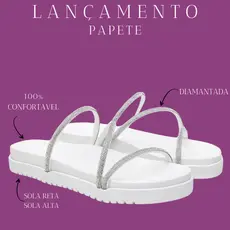 Rasteirinha Papete Feminina Três Tiras Strass Confortável Vizzano Casual Elegante Envio Rapido