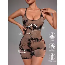 YX-03 Macacão Fitness Tie-Dye em Poliamida – Modelador, Alta Elasticidade e Secagem Rápida para Academia e Yoga