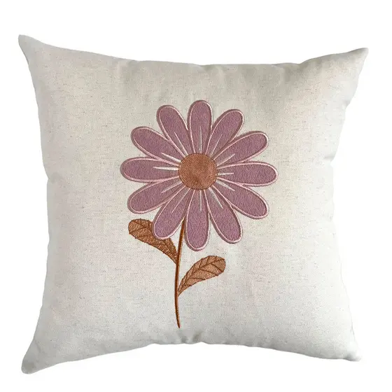 CAPA DE ALMOFADA BORDADA FLOR DA TERRA ROSA E CARAMELO 45X45