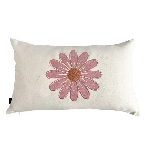 CAPA DE ALMOFADA BORDADA FLOR DA TERRA RETANGULAR ROSA 30X50