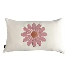 CAPA DE ALMOFADA BORDADA FLOR DA TERRA RETANGULAR ROSA 30X50