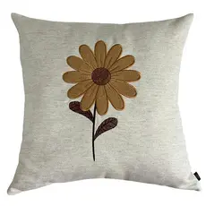 CAPA DE ALMOFADA BORDADA FLOR DA TERRA MARROM COM CARAMELO 45X45
