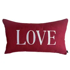 CAPA DE ALMOFADA BORDADA LOVE EM LINHO VERMELHO 30X50