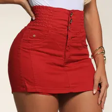 Short Saia Modelador Feminino Cintura Alta Elastano Lycra Vermelho  Versátil Lipo Empina bumbum afina cintura
