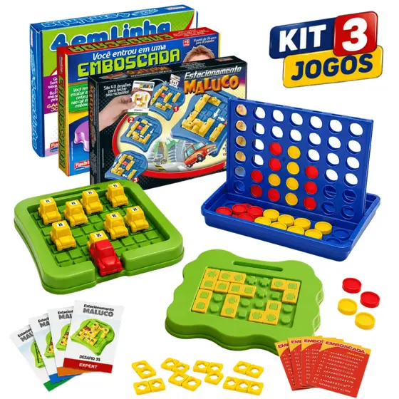 Kit 3 Jogos de Tabuleiro 4 Em Linha Cilada Emboscada Hora do Rush Presente Menino Menina 5 Anos