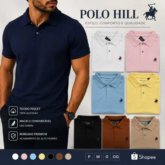 Camisa Gola Polo Masculina Adulta Malha Picket Camiseta De Qualidade