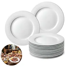 Kit 12 Pratos Rasos 28cm Resistente Branco Melamina Premium Grande Refeição