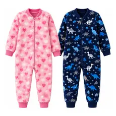 Macacão Infantil Manta Fleece Com Zíper Quentinho Pijama Inverno Menino Menina 2 4 6 8 Anos