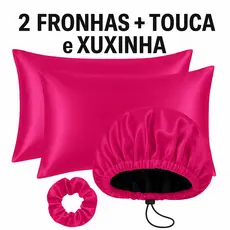 Kit Cetim Antifrizz  2 Fronhas  Touca de Cetim Regulável Xuxinha Scrunchie Cabelo para Dormir