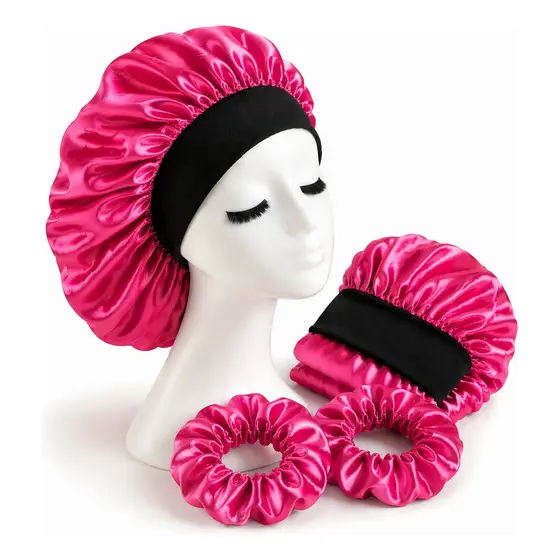 Kit 2 Toucas Cetim com Faixa + 2 Scrunchies Antifrizz Luxo Dormir