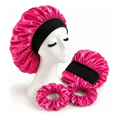 Kit 2 Toucas Cetim com Faixa + 2 Scrunchies Antifrizz Luxo Dormir