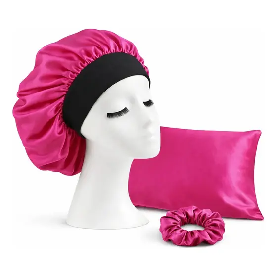 Kit Cetim Antifrizz Touca Faixa + Fronha + Scrunchie Luxo