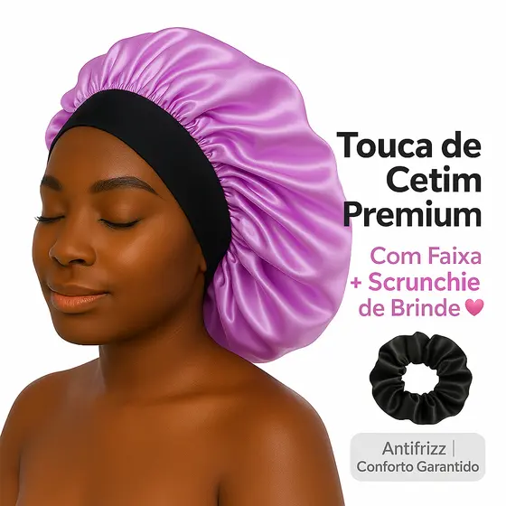 Touca de Cetim Premium com Faixa + Xuxinha Scrunchie Antifrizz Protege os Cabelos e Evita o Frizz