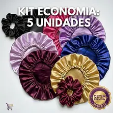 Kit Economia Touca De Cetim Antifrizz Com Elástico + Brinde Xuxinha Cabelo Liso Cacheado Dormir Cores