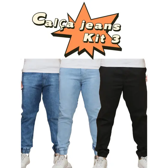 KIT 3 CALÇAS JOGGUER MASCULINA COM PUNHO E ELASTICO - ESTILO BLOGGUER
