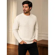 Suéter Masculino Tricot Premium Texturizado Gola Redonda Confortável Elegante Outono Inverno Moda