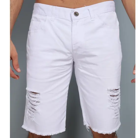 Shorts masculinos Jeans rasgados Estilo fashion masculino Outlet de fábrica