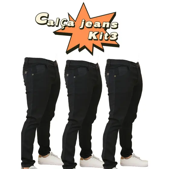 kit 3 Calça Jeans Masculina Skinny moda Direto Da Fábrica - Cor Preto Preta