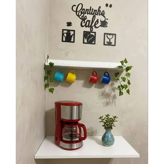 Kit 2 Prateleiras Cantinho Do Café em MDF Branco 60x30|60x12