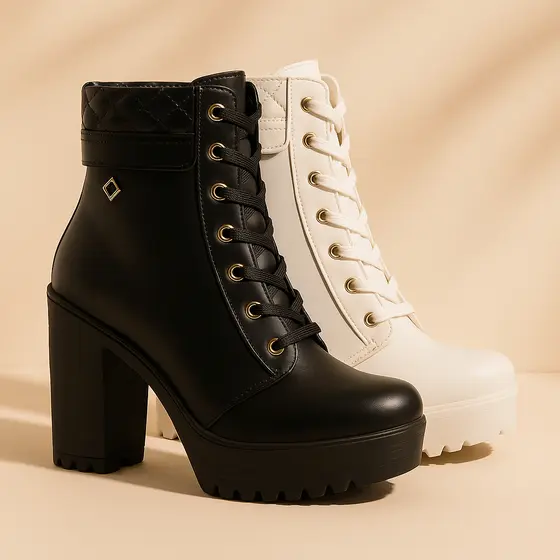 Coturno Feminino Tratorado Estiloso | Salto Grosso Alto Cano Médio | Super Confortável Moda Inverno 2025 | Envio Rápido
