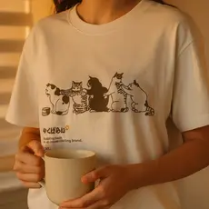 Camiseta 100% T-Shirt Básica Algodão Unissex Camisa Moda Tumblr Gatos Cat Meow Estilo Fofo Blusa Coreano PLUS SIZE
