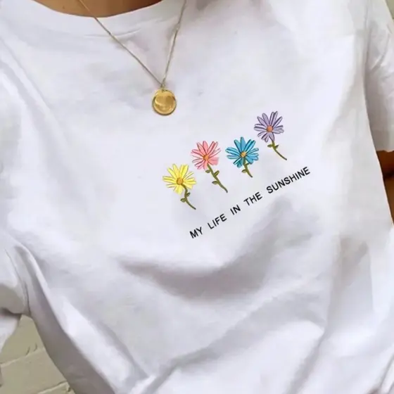Camisa Flores T-shirt Feminina Camiseta Sunshine 100% Algodão Plus Size