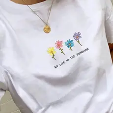 Camisa Flores T-shirt Feminina Camiseta Sunshine 100% Algodão Plus Size