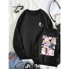 Moletom Gola Redonda Blusa de Frio Basica Sem bolso Desenho animado Marie Gato Sem capuz