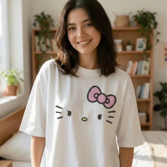 Camiseta Oversized Hello Kitty Carinha Streetwear  100% Algodão Premium Plus Size