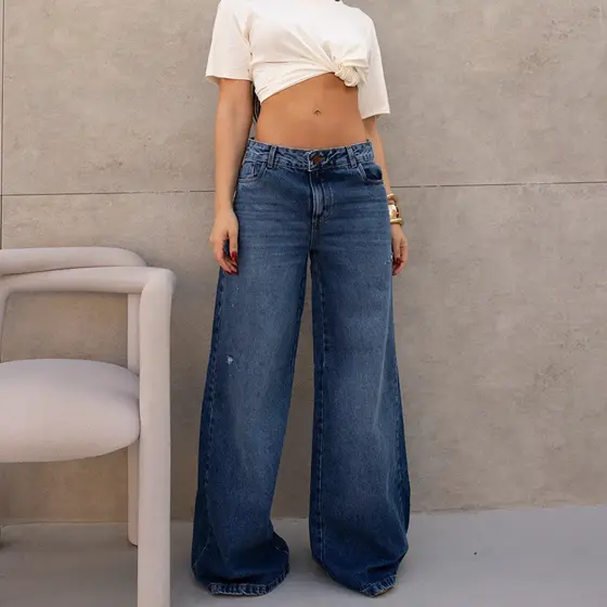 Calça Jeans Feminina Wide Leg Relaxed Cintura Baixa 29909