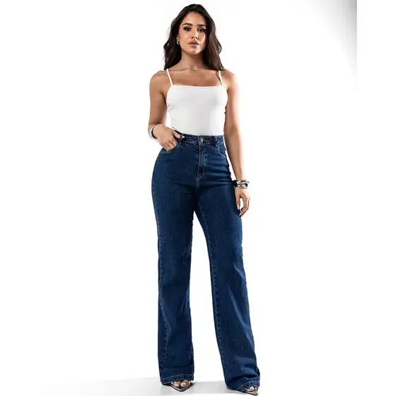 Calça Wide Leg com Elastano Consciência Jeans 28000 Escura